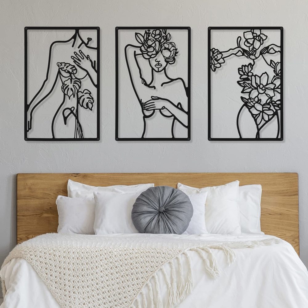 3 Pieces Metal Minimalist Abstract Woman Wall Art Line Drawing Wall Art Decor😇